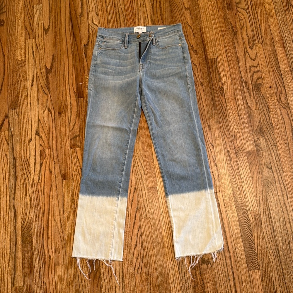 Frame le high straight leg Jean, two tone